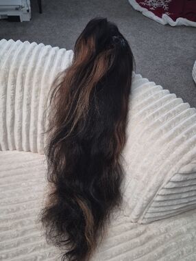 Human Hair Wig - Dark Brown with Highlights